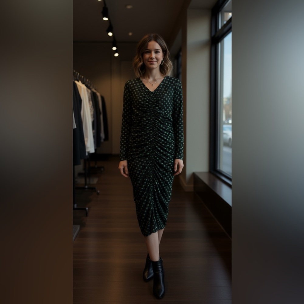 Michael Kors Black and Green Polka Dot Dress